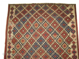 Shirvan Caucasian kelim, circa 1910 antique, collectors item, size: 168 x 311cm,  carpet ID: RO-4
Vegetable dyes, good condition, ivory background, woven with 100% hand spun wool, all over geometric design surrounded  ...