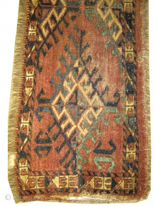 	

 Ersari Turkmen circa 1870 antique. Collector's item. Size: 121 x 37 (cm) 4'  x 1' 3" 
 carpet ID: K-5798
The knots are hand spun wool, the brown color is oxidized.  ...