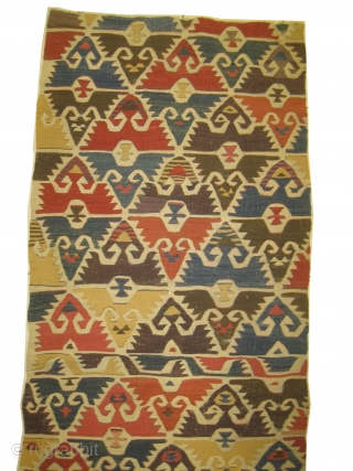 

Fragment Kelim Anatolian, woven circa in 1860, antique, collector's item, 247 x 75 (cm) 8' 1" x 2' 6"  carpet ID: CC-14
Woven with hand spun wool, geometric design.    