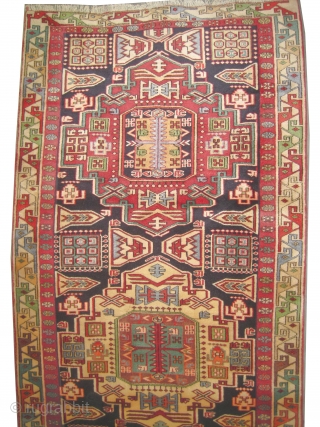 


Meshgin Persian, old, 295 x 123 (cm) 9' 8" x 4'  carpet ID: K-4698
The knots are hand spun wool, the background color is indigo, the surrounded large border is ivory,Caucasian Konakent  ...