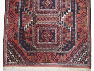 Belutch  old, 90 x 158 cm, carpet ID: NEM-5
The knots, the warp and the weft threads are wool. The selvages are woven on two lines with goat hair, thick pile in  ...