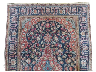 
Mohtashem Kashan Persian, knotted circa 1910 antique, collectors item, 132 x 207 cm, ID: K-2598a
In its original shape, the background is uniformly short, very finely knotted.       