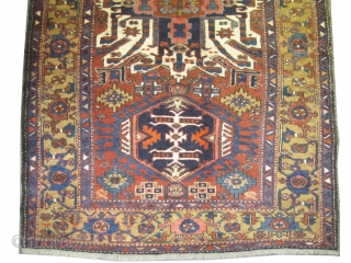 	

Karadja Persian. Semi-antique, Size: 215 x 145 (cm) 7' 1" x 4' 9" 
 carpet ID: K-4128
Vegetable dyes, the black color is oxidized, the knots are hand spun wool, the shirazi borders  ...