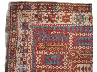 

 	

Fragment Gendja Caucasian knotted circa in 1890 antique, collector's item, 119 x 63 (cm) 3' 11" x 2' 1"  carpet ID: UOE-20
The black knots are oxidized. The knots and the  ...