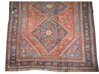 Qashqai Persian knotted circa 1905 antique, collectors item, 251 x 170 cm  carpet ID: K-3445
The black knots are oxidized. The knots, the warp and the weft threads are hand spun lamb  ...