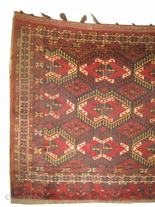 	

Tschwal Turkmen circa 1905 antique. Collector's item. Size: 177 x 107 (cm) 5' 10" x 3' 6"  carpet ID: SA-1196
Vegetable dyes, the black color is oxidized, the warp and the weft  ...