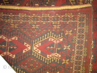 	

Tschwal Turkmen circa 1905 antique. Collector's item. Size: 177 x 107 (cm) 5' 10" x 3' 6"  carpet ID: SA-1196
Vegetable dyes, the black color is oxidized, the warp and the weft  ...