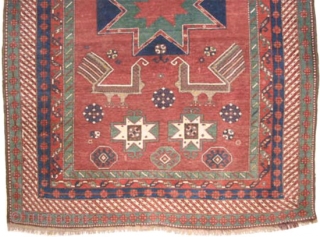 Star Kazak Caucasian circa 1910 antique. Collector's item, Size: 224 x 183 (cm) 7' 4" x 6'   carpet ID: K-5292
The black color is oxidized, vegetable dyes, the knots are hand  ...