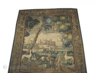 
Flemish Tapestry , 18 century, antique.  261 x 223 (cm) 8' 7" x 7' 4" Carpet ID: A-800
Woven with hand spun wool in good condition.       