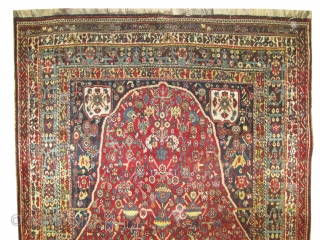 	

Qashqai Mille Fleurs Persian, old,  260 x 160 (cm) 8' 6" x 5' 3"  carpet ID: T-528
The background color is soft red, very fine knotted, thick pile in perfect condition,  ...