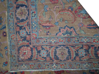 

Tabriz Persian knotted circa 1925 antique, 178 x 263 cm, ID: P-6260
The knots are hand spun lamb wool, all over floral design, the background color is light cinnamon, the surrounded large border  ...