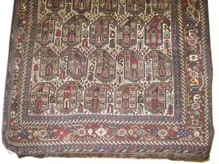 Shiraz Khamse Persian circa 1910 antique. Collector's item, Size: 277 x 177 (cm) 9' 1" x 5' 10"  carpet ID: K-5333
The black color is oxidized, vegetable dyes, the knots are hand  ...