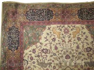 


 Amritsar Indian, knotted circa in 1922 antique, 340 x 245 (cm) 11' 2" x 8'  carpet ID:P-6020
From 16th century Mohgul design, ivory background decorated with animals, the center medallion is  ...