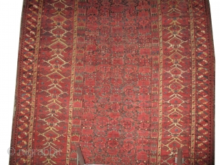 

Beshir Turkmen knotted circa in 1860 antique, 405 x 202 (cm) 13' 3" x 6' 7"  carpet ID: P-631
The black knots are oxidized. The knots, the warp and the weft threads  ...