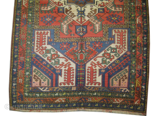 



Kasim-Ushak Caucasian, knotted circa 1890 antique, 144 x 239 cm, ID: RS-363 
Vegetable dyes, the black knots are oxidized, the knots are hand spun wool, the warp and the weft threads are  ...