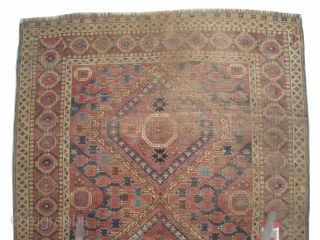 Beshir Turkmen, antique, collectors item, 160 x 323 cm,  carpet ID: P-5103
Geometric design, the background color is indigo with terracotta, 80% the pile is high, up at the left corner the  ...