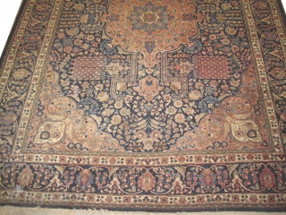 

 Tabriz Persian, knotted circa in 1935, semi antique, 384 x 283 (cm) 12' 7" x 9' 3" 
 carpet ID: UOE-1
The black knots are oxidized, the knots are hand spun wool,  ...