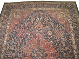 

 Tabriz Persian, knotted circa in 1935, semi antique, 384 x 283 (cm) 12' 7" x 9' 3" 
 carpet ID: UOE-1
The black knots are oxidized, the knots are hand spun wool,  ...