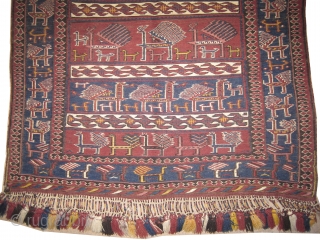 	

Horse cover Soumak Caucasian, woven circa in 1905 antique, collector's item, 128 x 98 (cm) 4' 2" x 3' 3"  carpet ID: A-111
In perfect condition, the white colour is cotton the  ...