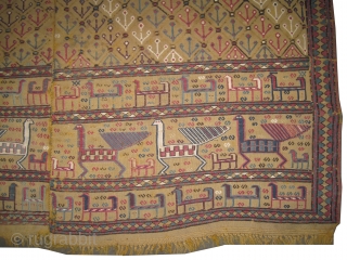
Horse cover Vernneh Caucasian, woven circa 1890 antique, collectors item, 186 x 158 cm,  carpet ID: A-217
saffron yellow,  woven with hand spun wool and Vernneh technique, in good condition, peacock  ...