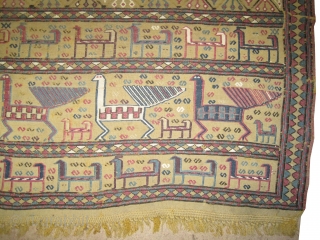 
Horse cover Vernneh Caucasian, woven circa 1890 antique, collectors item, 186 x 158 cm,  carpet ID: A-217
saffron yellow,  woven with hand spun wool and Vernneh technique, in good condition, peacock  ...