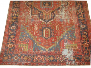 Serapi Heriz Persian, knotted circa 1895 antique, 225 x 335 cm, carpet ID: P-5706
The knots are hand spun wool, certain places to be knotted.         