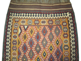 
Qashqai Kelim Persian, woven circa 1905, antique, collectors item, 150 x 230 cm, ID: A-498
Vegetable dyes, woven with hand spun 100% wool, in perfect condition, the background color is soft yellow, allover  ...