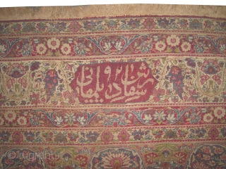 
Kirmanshah Persian signed and dated 1291 = 1874 antique. Size: 344 x 286 (cm) 11' 3" x 9' 5"  carpet ID: P-5522
The background and the surrounded large border are ivory, uniformly  ...