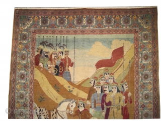 Pictorial Hajijelili-Tabriz Persian signed as Safaresh Rahim Sadkiami, knotted circa in 1910 antique, collector's item, 196 x 140 (cm) 6' 5" x 4' 7"  carpet ID: K-3056
A historical subject, high pile  ...