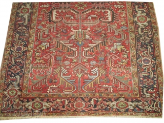 
Heriz Persian, old, 217 x 317 cm, carpet ID: P-4796
The black knots are oxidized, used places.                 