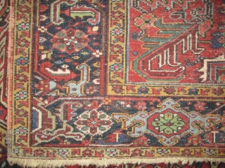 
Heriz Persian, old, 217 x 317 cm, carpet ID: P-4796
The black knots are oxidized, used places.                 