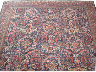 

Mahal-Mostofi Persian, knotted circa 1910 antique, 368 x 475 cm, ID: P-1071
The knots are hand spun lamb wool, all over Mostofi design, vegetable dyes, high pile, the black color is oxidized, the  ...