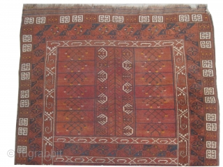 
Engsi Afghan, old, 191 x 138 (cm) 6' 3" x 4' 6"  carpet ID: HGW-4
Both edges are finished with kilim, the shirazi borders are woven on two lines with goat hair,  ...