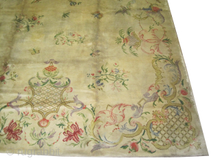 
Cogolin savonnerie French, knotted circa 1935 semi-antique, 345 x 535 cm, ID: P-5615
Vegetable dyes, the knots are hand spun wool, high pile, in perfect condition, all over floral design, the background color  ...