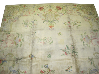 
Cogolin savonnerie French, knotted circa 1935 semi-antique, 345 x 535 cm, ID: P-5615
Vegetable dyes, the knots are hand spun wool, high pile, in perfect condition, all over floral design, the background color  ...
