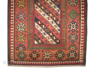 
Gendja Caucasian, knotted circa in 1870 antique, collector's item. 224 x 116 (cm) 7' 4" x 3' 10"  carpet ID: V-178
High pile, in good condition, minor repairs are done, soft and  ...