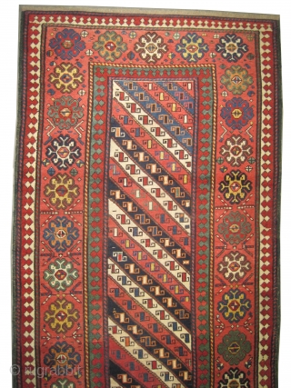 
Gendja Caucasian, knotted circa in 1870 antique, collector's item. 224 x 116 (cm) 7' 4" x 3' 10"  carpet ID: V-178
High pile, in good condition, minor repairs are done, soft and  ...