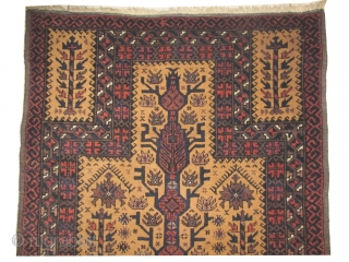 
Belutch prayer Persian, knotted circa in 1924, semi antique, 83 x 126 cm, carpet ID: BRDI-62
The knots, the warp and the weft threads are hand spun lamb wool. Goat hair background, thick  ...