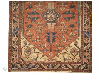 

Serapi Heriz Persian, knotted circa in 1885, antique, collectors item, 184 x 143 (cm) 6'  x 4' 8"  carpet ID: K-5540
The knots are hand spun wool, the shirazi borders are  ...