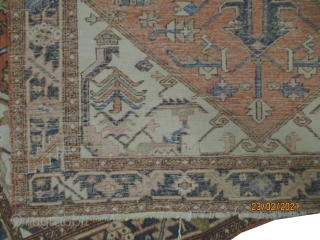 

Serapi Heriz Persian, knotted circa in 1885, antique, collectors item, 184 x 143 (cm) 6'  x 4' 8"  carpet ID: K-5540
The knots are hand spun wool, the shirazi borders are  ...
