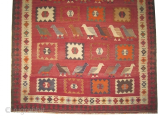 	

Qashqai kelim Persian, mid 20th century. Size: 179 x 160 (cm) 5' 10" x 5' 3"  carpet ID: 6682
Flat woven with hand spun wool, geometric design with partridges, perfect condition and  ...