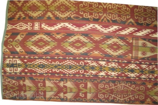 Northern Afghanistan Uzbek Gizlai flatwoven band fragment (almost half of the original) circa 1915 antique. 	
CarpetID: SA-546, Size: 196 x 155 (cm) 6' 5" x 5' 1" 
Woven with very fine hand  ...