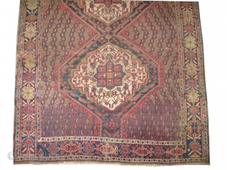 

 Afshar Persian, old, 170 x 143 (cm) 5' 7" x 4' 8"  carpet ID: K-5581
The black knots are oxidized, the knots are hand spun wool, the pile is slightly short,  ...