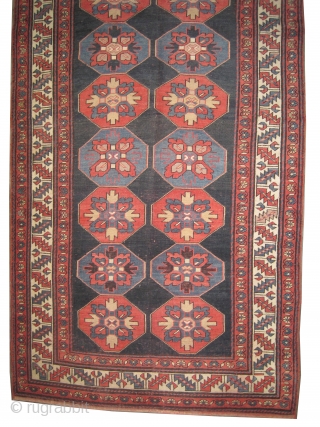 
Lambalo Kazak Caucasian circa 1910 antique. Collector's item, Size: 260 x 126 (cm) 8' 6" x 4' 2"  carpet ID: K-5083
The background color is indigo, geometric design, the pile is slightly  ...