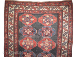 
Lambalo Kazak Caucasian circa 1910 antique. Collector's item, Size: 260 x 126 (cm) 8' 6" x 4' 2"  carpet ID: K-5083
The background color is indigo, geometric design, the pile is slightly  ...