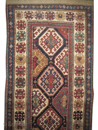  	

Gendja Caucasian knotted circa in 1900 antique, collector's item. 258 x 98 (cm) 8' 6" x 3' 3"  carpet ID: K-3769
High pile, in good condition, soft, both edges are already  ...