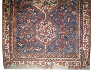 

Shiraz Khamse Persian, knotted circa in 1912 antique,  164 x 118 (cm) 5' 5" x 3' 10"  carpet ID: SA-1189
The knots, the warp and the weft threads are hand spun  ...