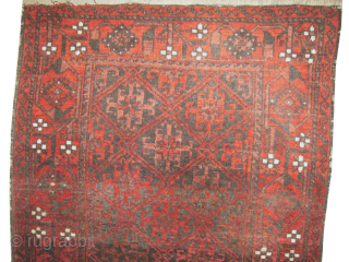 

Belutsch Persian, semi antique, 176 x 102 cm, ID: MMM-28
The black knots are oxidized, the knots are hand spun wool, the shirazi borders are woven on two lines with goat hair, soft  ...