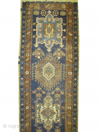 
Karadja Persian circa 1920 semi antique. Size: 247 x 69 (cm) 8' 1" x 2' 3"  carpet ID: K-4188
Good condition, the background color is indigo, five medallions, in its original shape.  ...