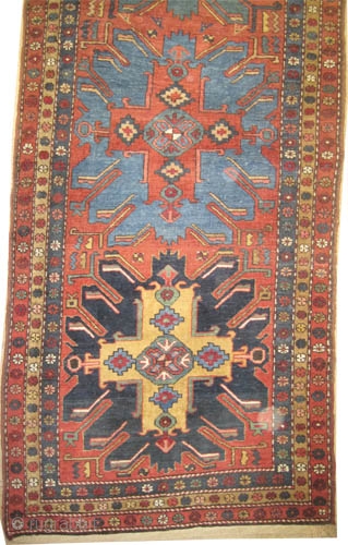 	

Heriz Persian circa 1920, Size: 430 x 109 (cm) 14' 1" x 3' 7"  carpet ID: K-4437
The background color is rust with five center medallions tchelaberd design, each medallion in different  ...